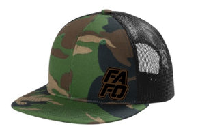 FAFO TRUCKER CAP W/ STACKED LEATHER PATCH LOGO (URBAN CAMO W/ BLACK MESH) (Copy)