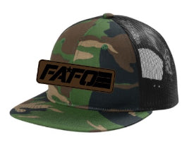 FAFO TRUCKER CAP W/ FULL LEATHER PATCH LOGO (URBAN CAMO W/ BLACK MESH)