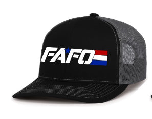 FAFO TRUCKER CAP W/ FULL COLOR LOGO STITCHED (BLACK W/ GREY MESH)